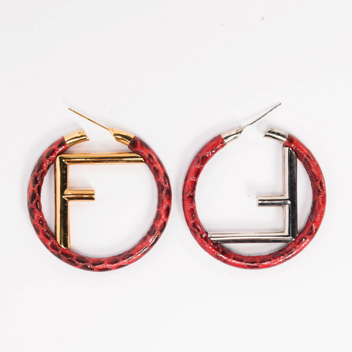 Fendi Red Snakeskin F is Fendi Hoop Earrings