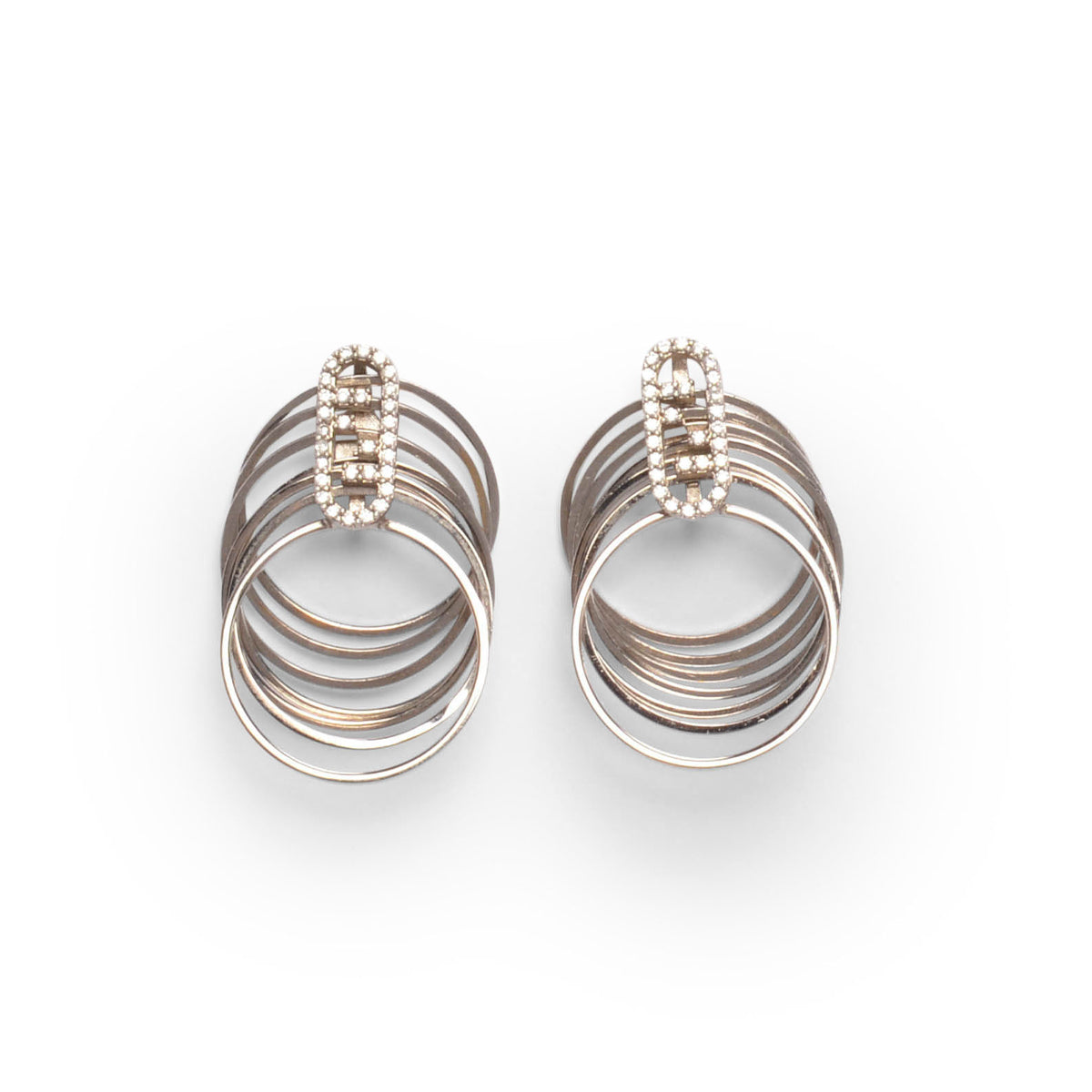 Fendi Silver Crystal O'Lock Hoop Earrings