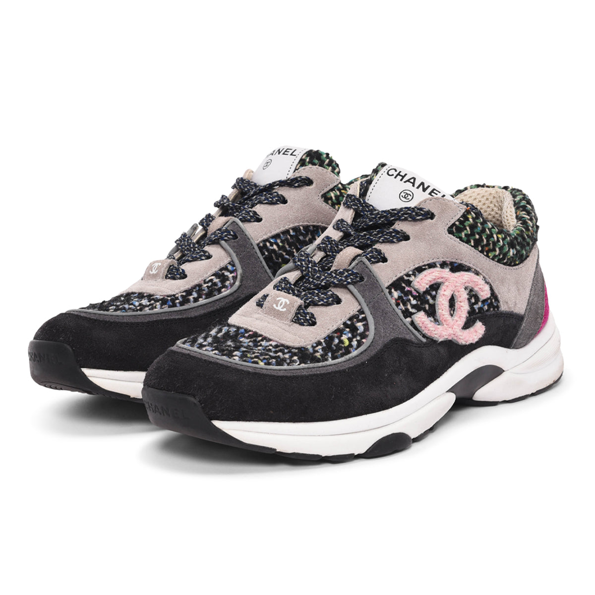 Chanel Multi Colour Tweed CC Sneakers 38