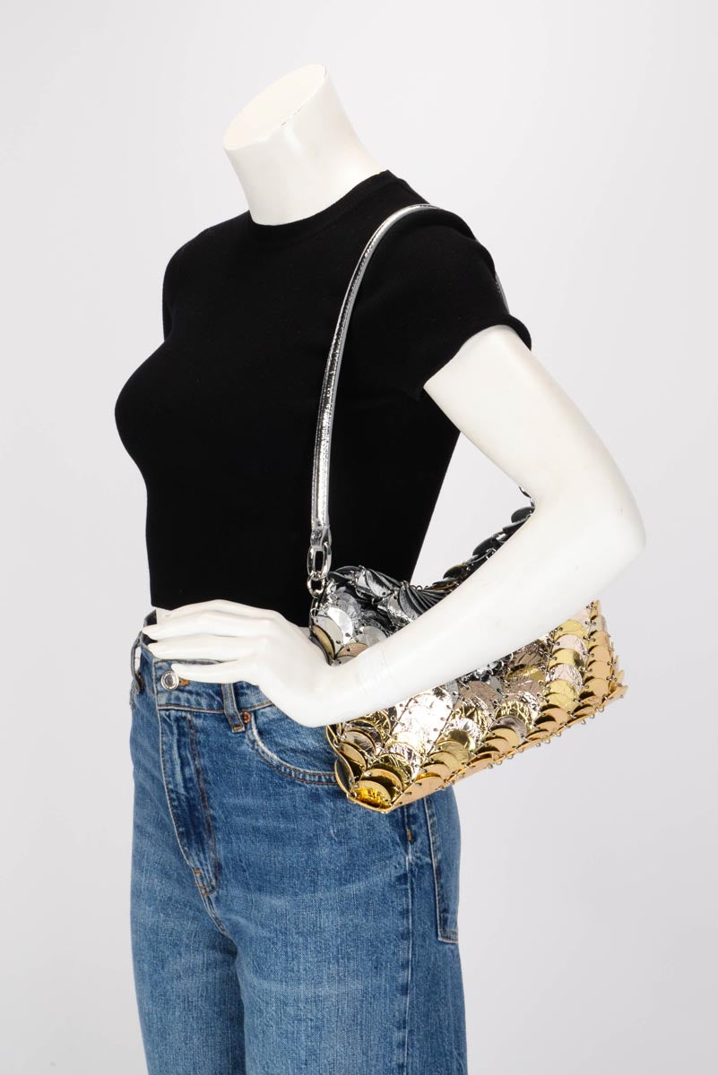 Paco Rabanne Metallic Gradient Leather Disc Paco Shoulder Clutch Bag