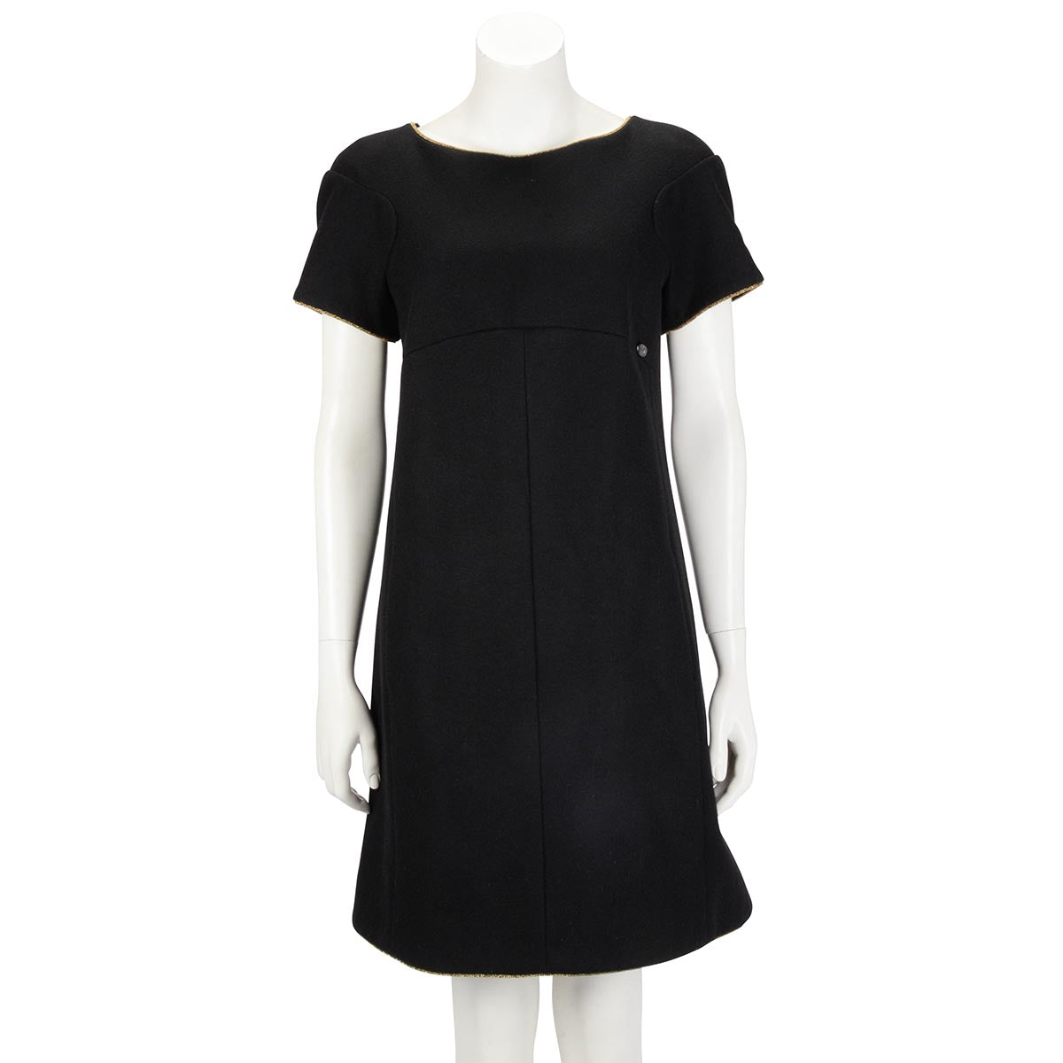 Chanel Black Felted Wool Gold Braided Dress FR 42