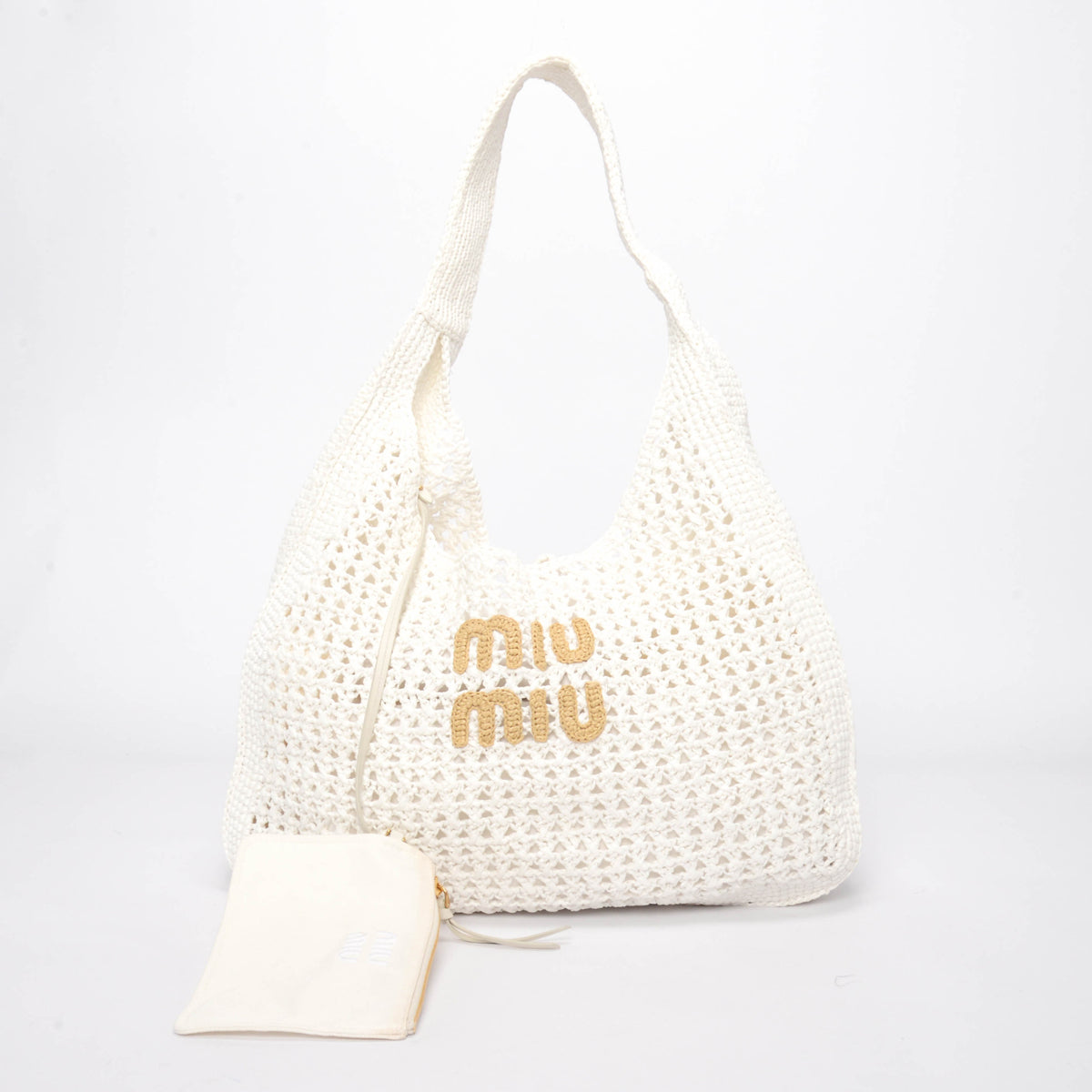 Miu Miu White Woven Hobo Tote Bag