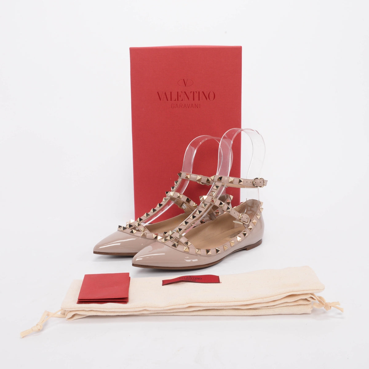 Valentino Poudre Patent Rockstud Cage Flats 35.5