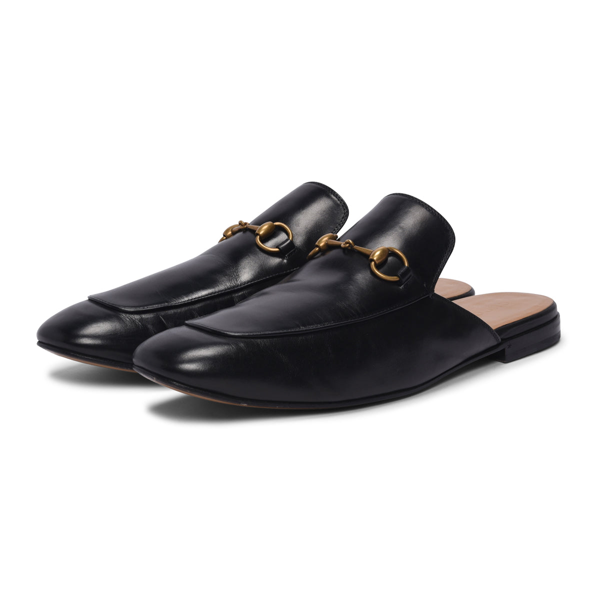 Gucci Black Leather Princetown Horesbit Slippers