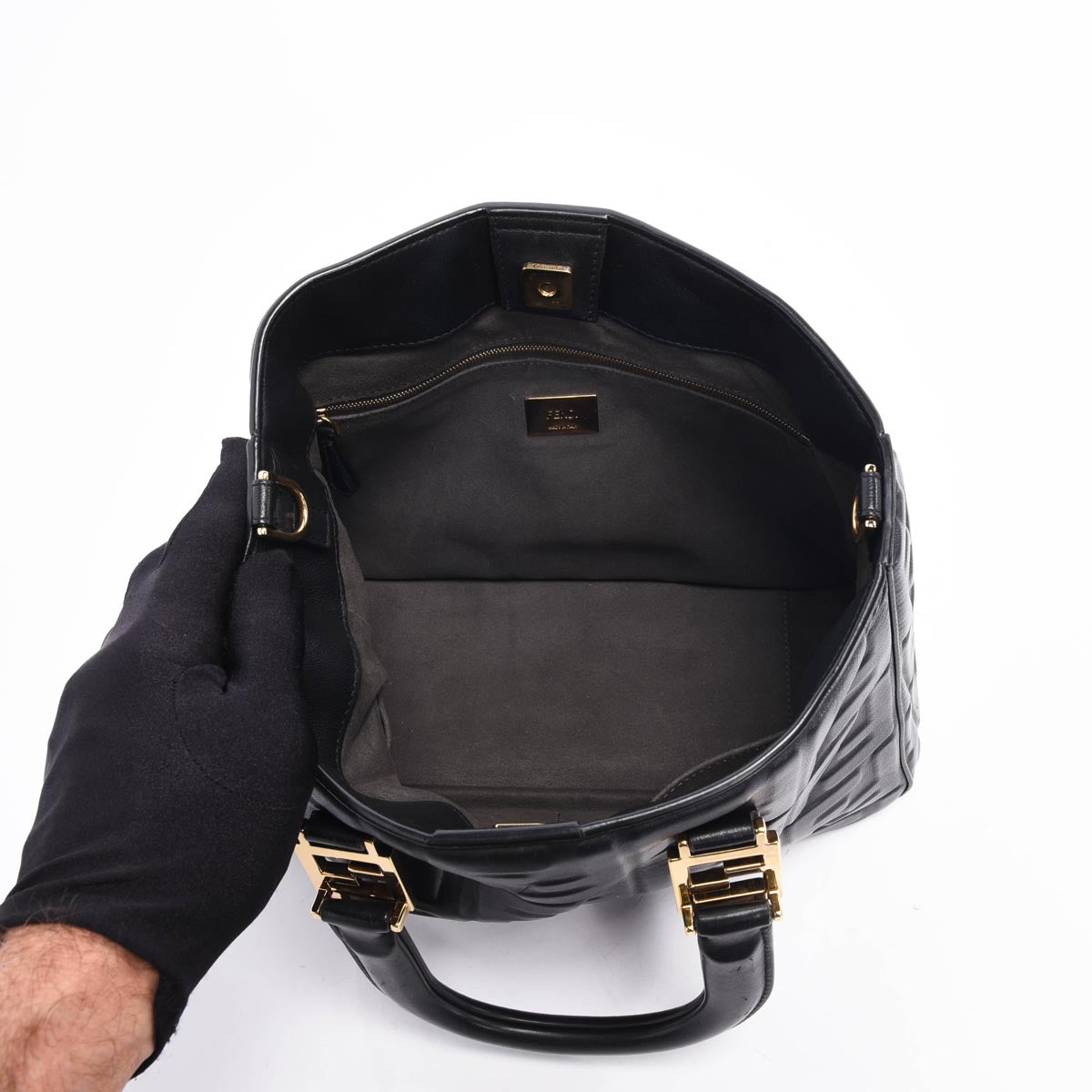 Fendi Black Nappa FF 1974 Embossed Small Tote