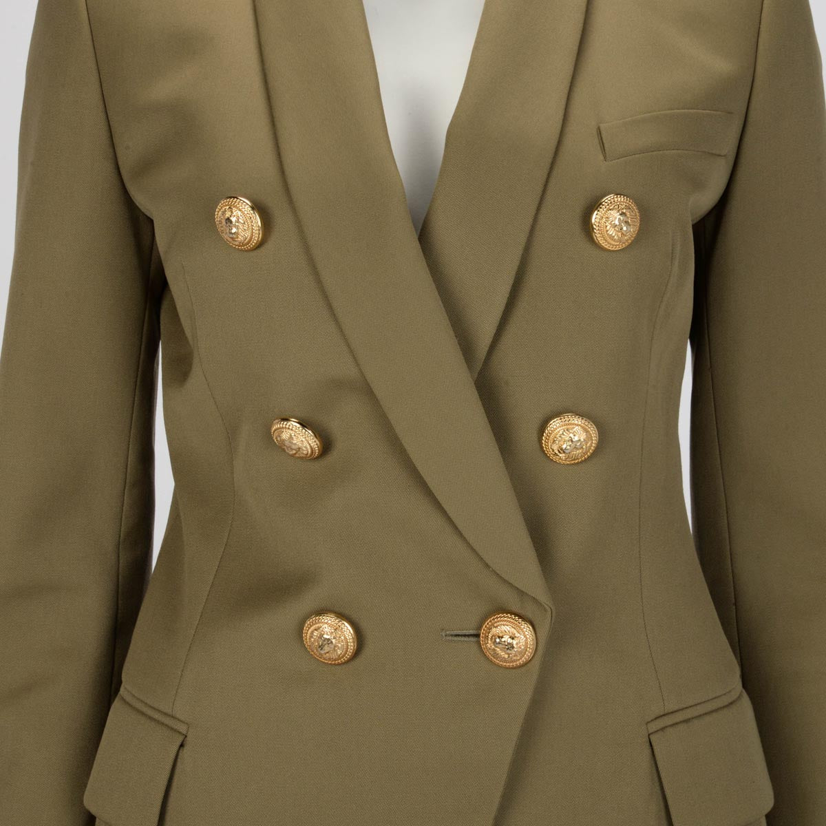 Balmain Olive Wool Twill DB Blazer Jacket FR 38