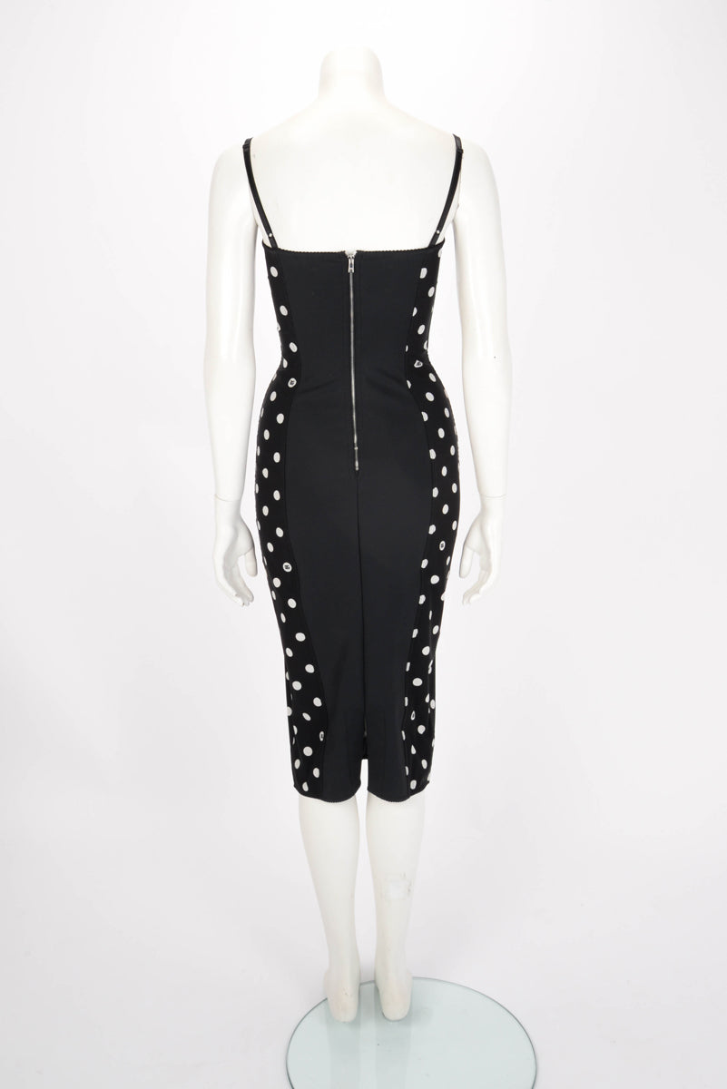 Dolce & Gabbana Black Marquisette Sheath Polka Dot Print Dress IT 40