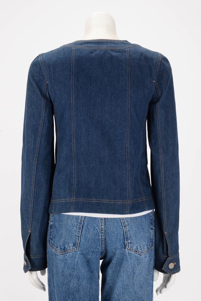 Chanel Blue Denim Collarless Jacket