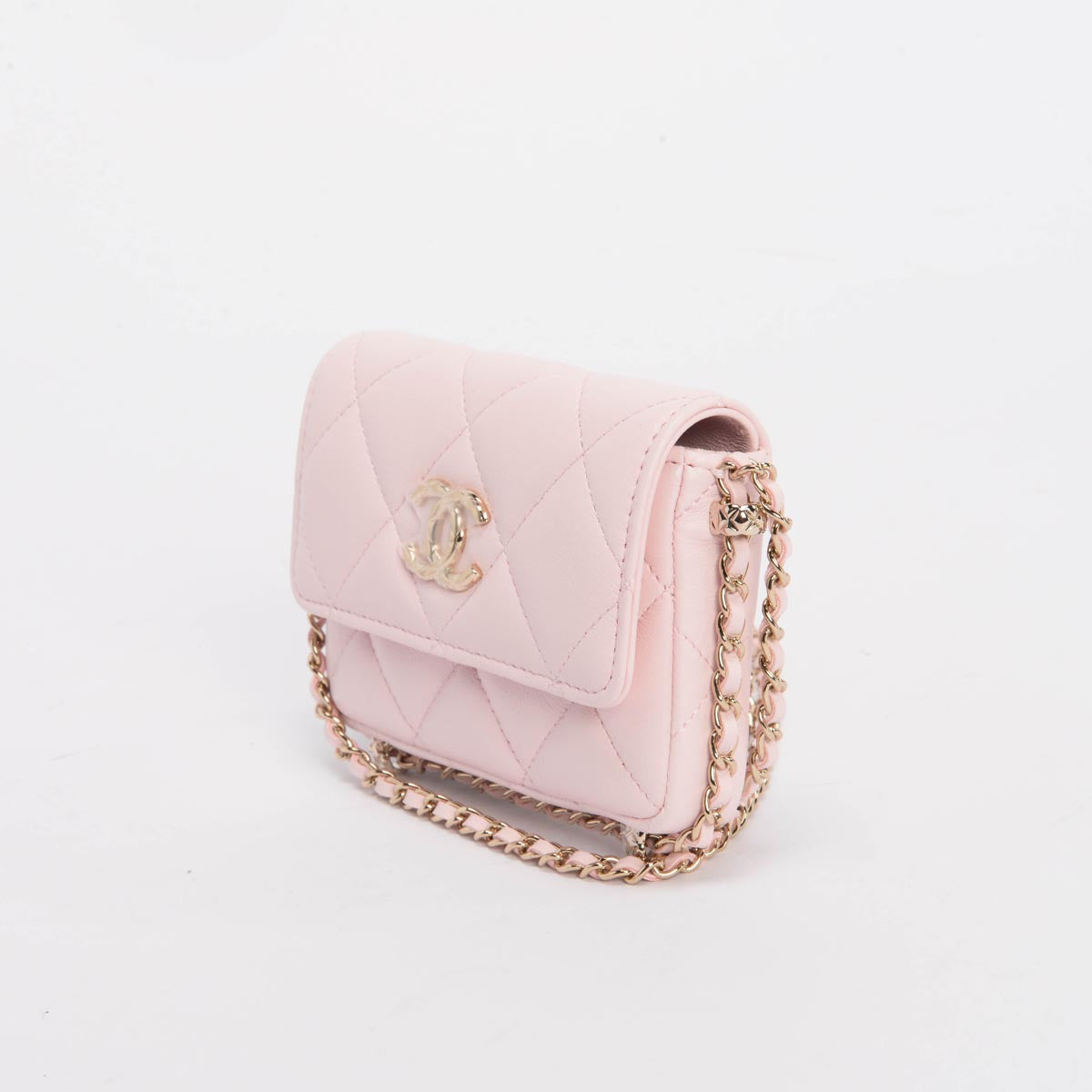 Chanel Light Pink Calfskin Clutch With Chain Wallet