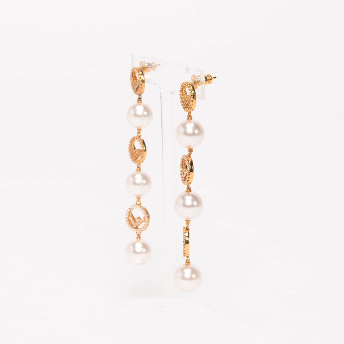 Fendi Gold Pearl & Crystal F is Fendi Drop Earrings
