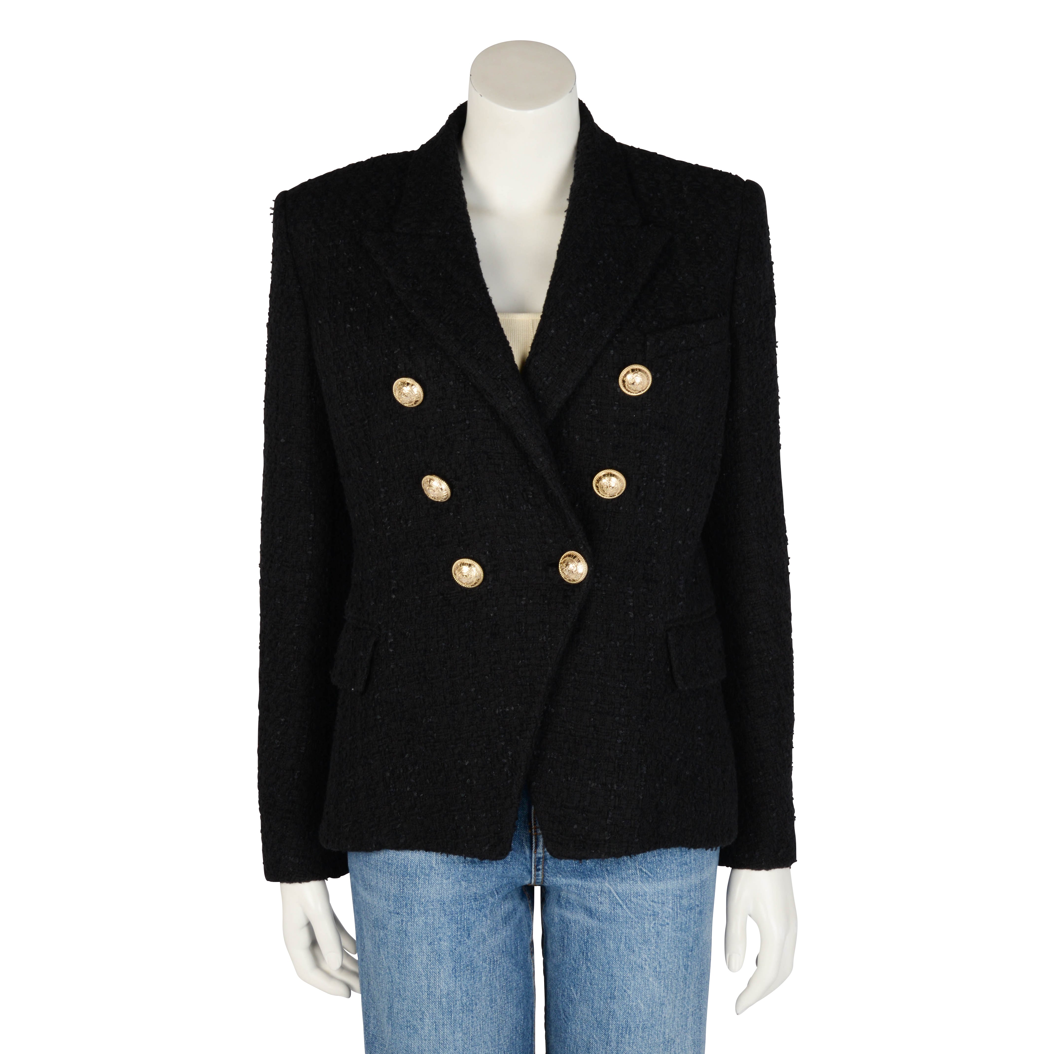 Balmain Black Boucle Classic DB Blazer FR 44