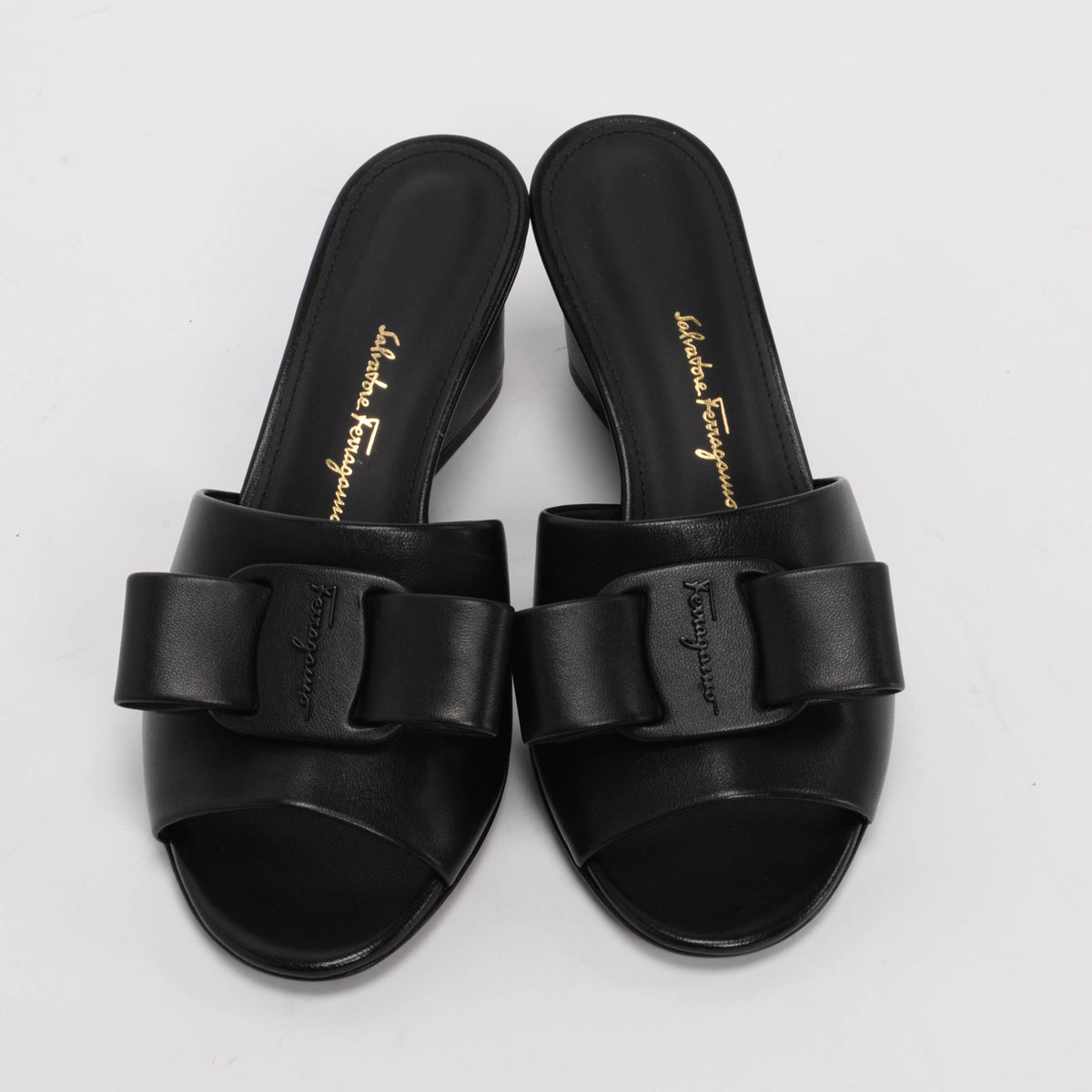 Ferragamo Black Lambskin Valery Bow Sandals 4