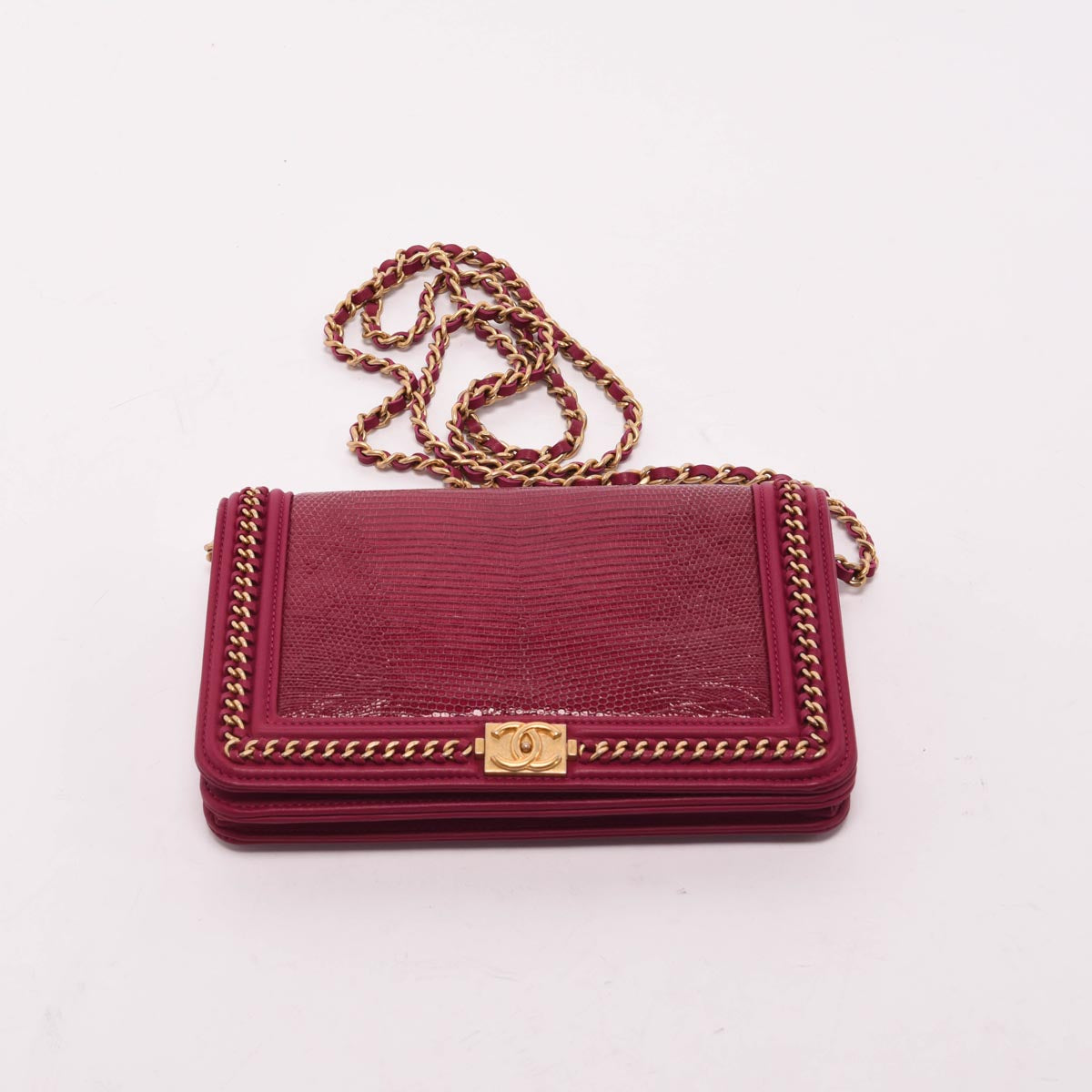 Chanel Magenta Lizard & Lambskin Chain Around Boy WOC