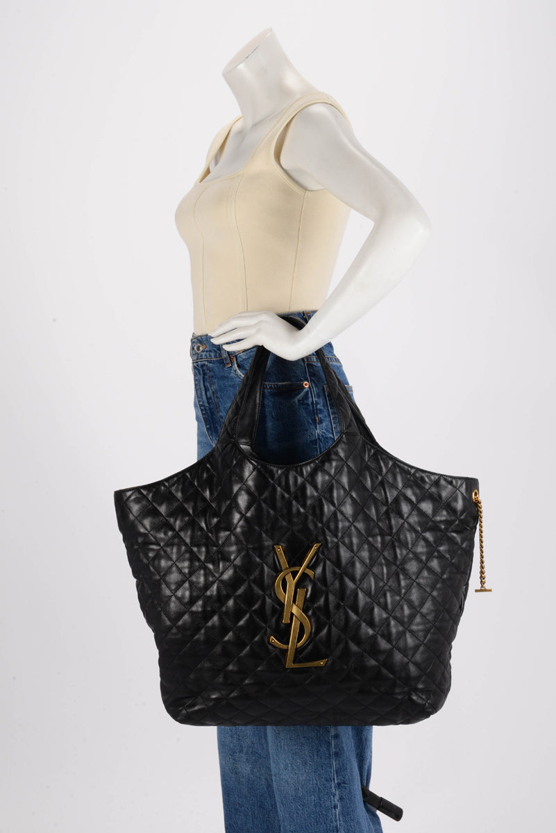 Saint Laurent Black Quilted Lambskin Maxi Icare Shopping Tote