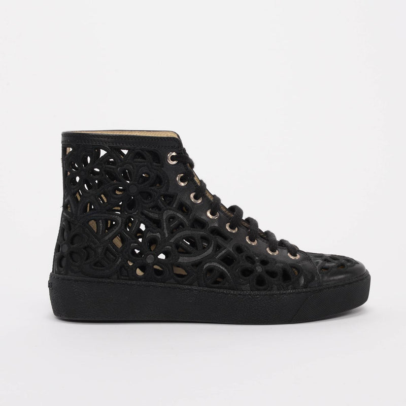 Chanel Black Camellia Cut-Out Sneakers 37 - Blue Spinach