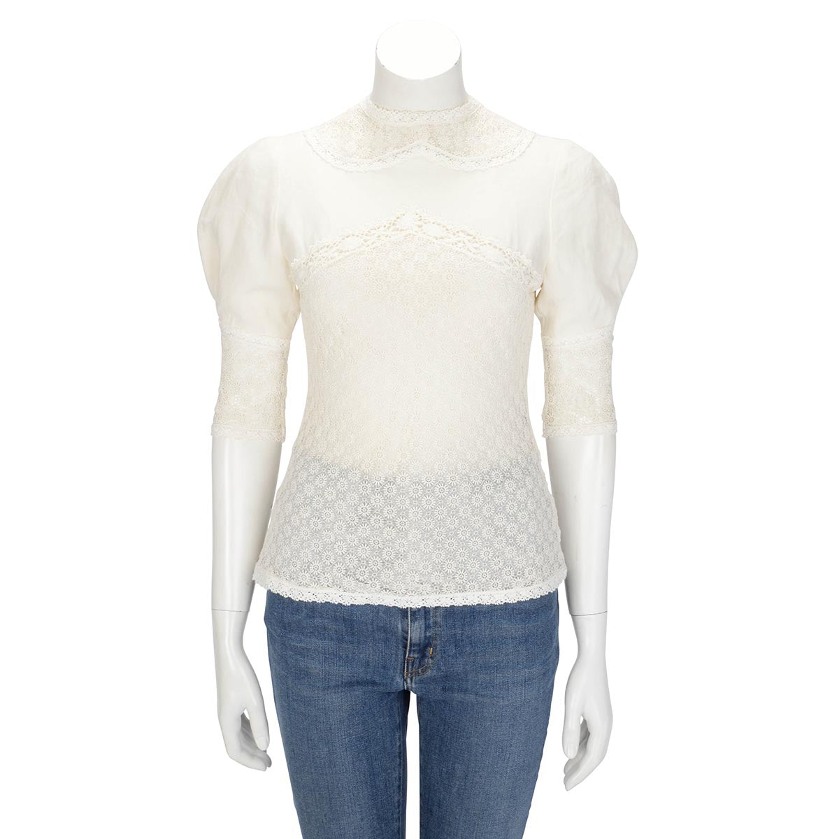 Isabel Marant Ivory Linen Floral Lace Detail Blouse FR 36