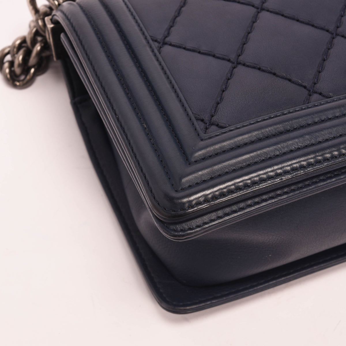 Chanel Navy Calfskin Ultra Stitch Old Medium Boy Bag