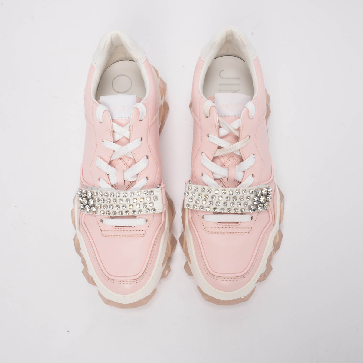 Jimmy Choo Pink Leather Diamond X/F Embellished Sneakers 40