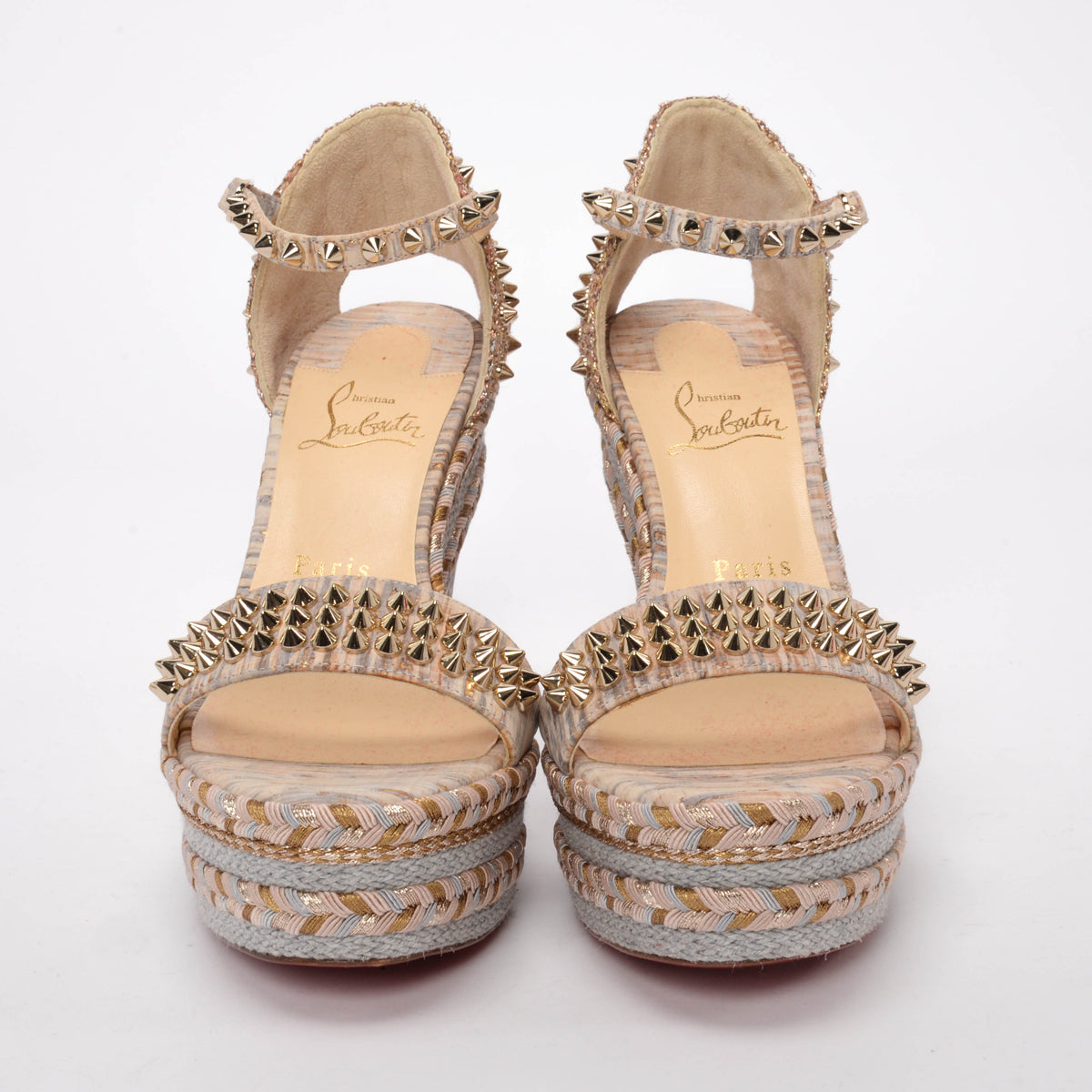 Christian Louboutin Gold Braided Madmonica Spiked Wedges 39