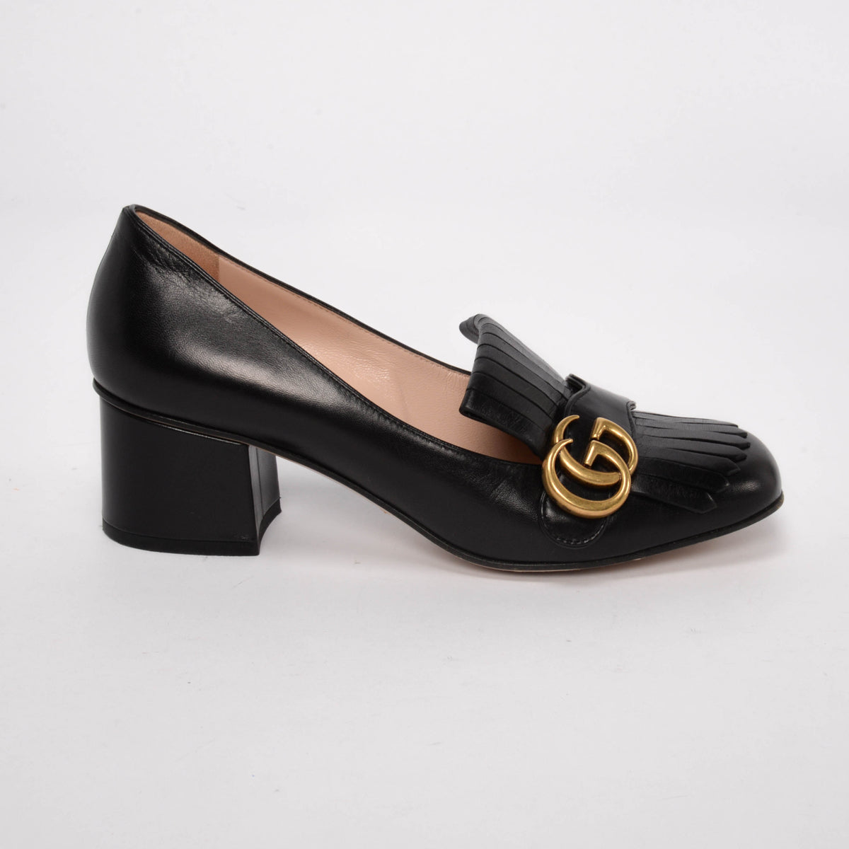 Gucci Black Calfskin Marmont Fringed Loafer Pumps 38