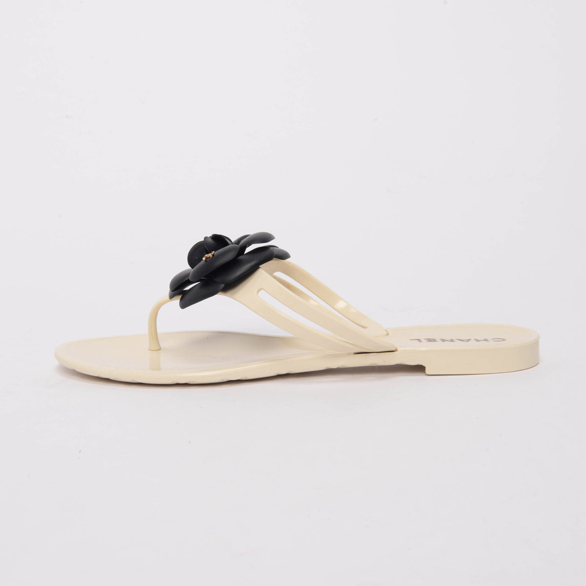 Chanel Cream Rubber Camellia Jelly Thong Sandals 39