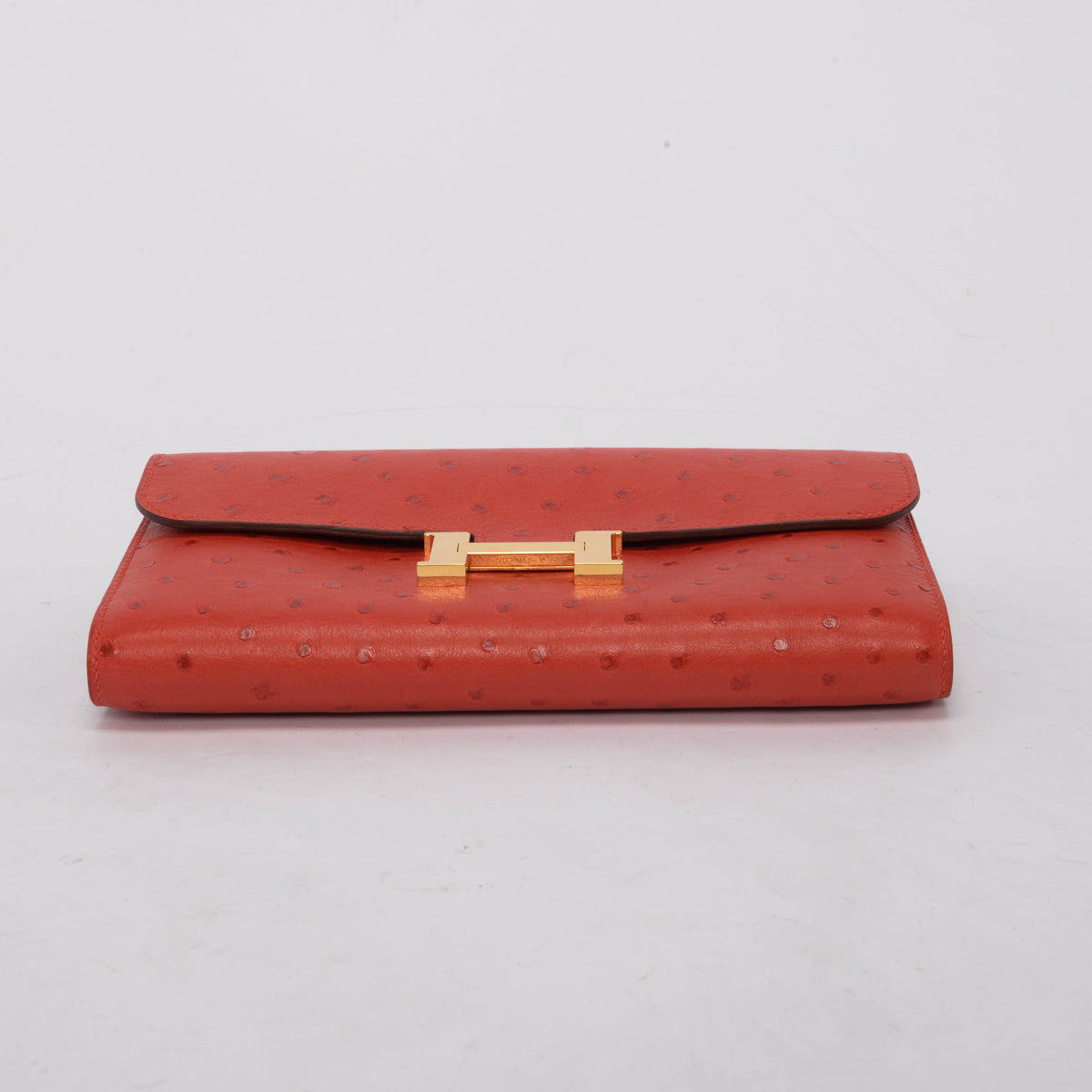 Hermes Rouge Vif Ostrich Constance Long Wallet