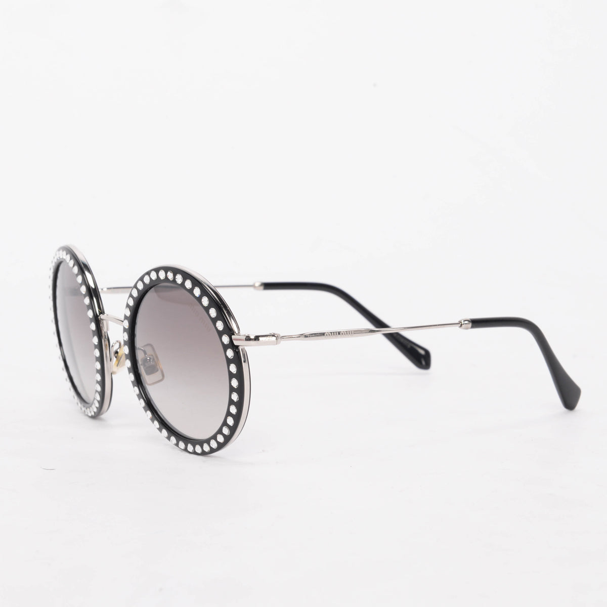 Miu Miu Black Round Diamonte Sunglasses