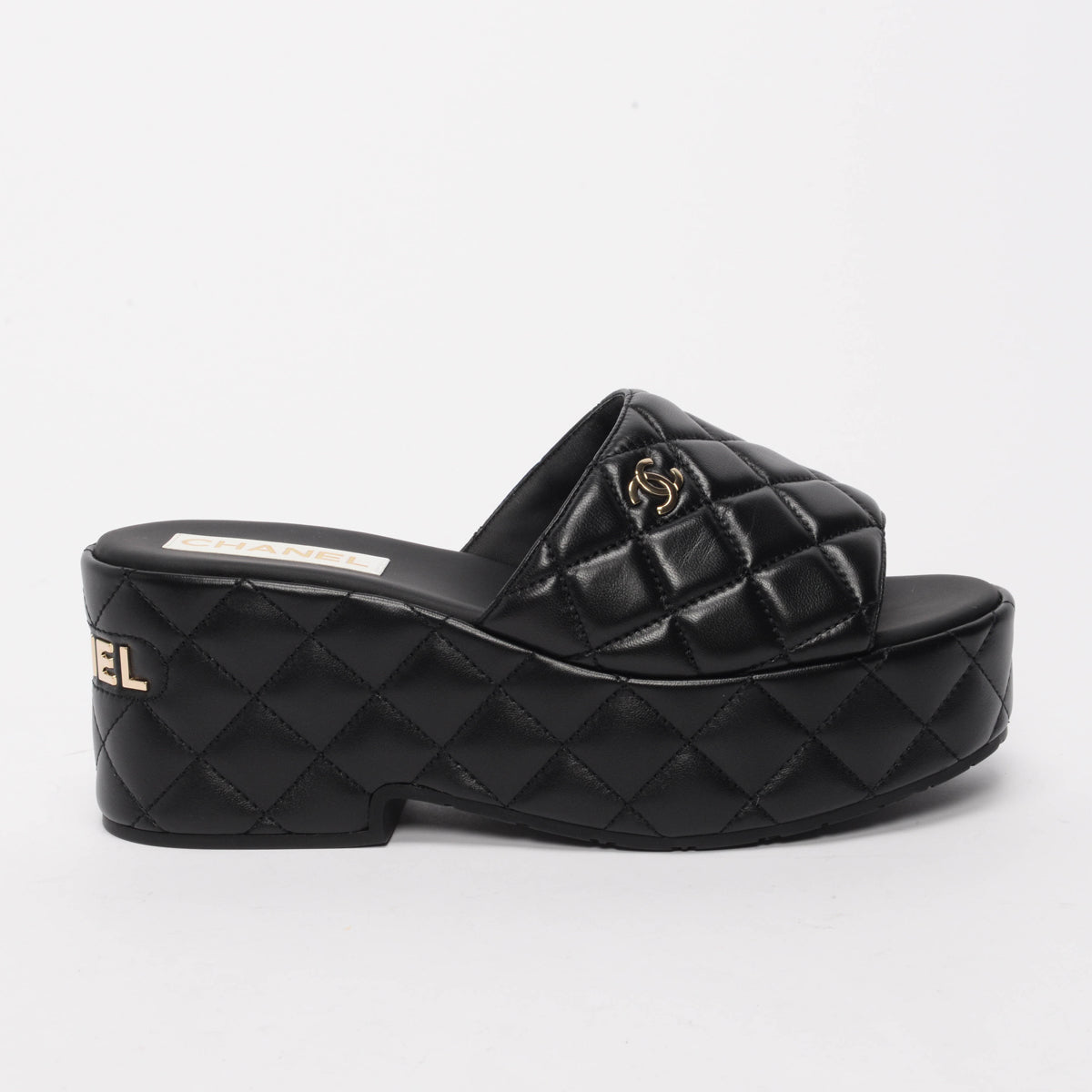 Chanel Black Quilted Lambskin Platform Sandals 41