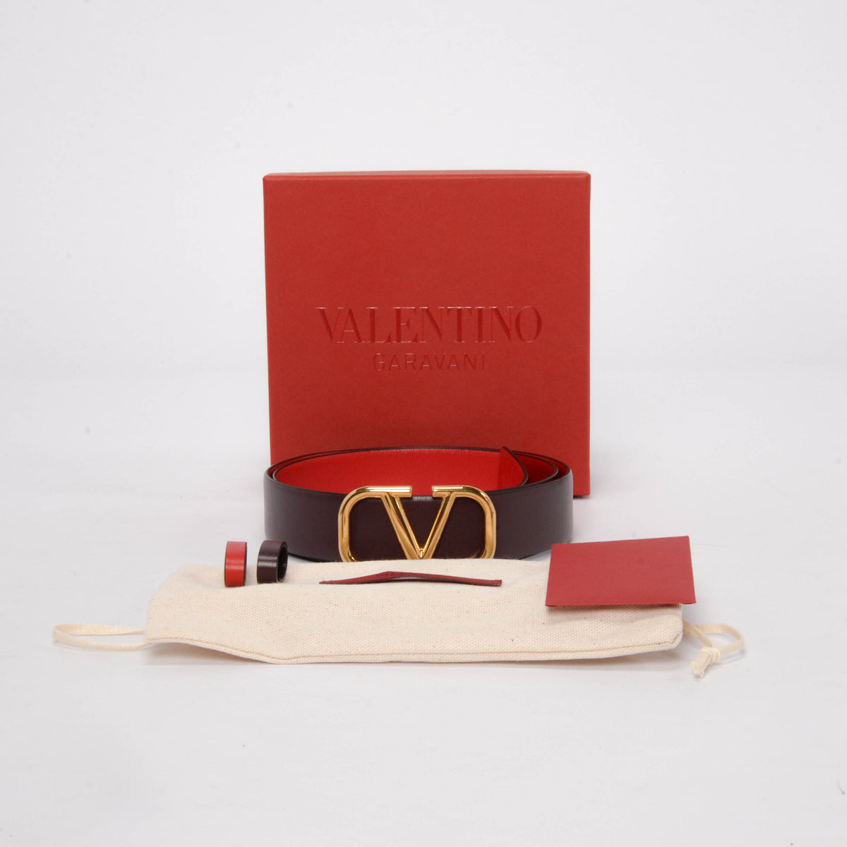 Valentino Red & Burgundy Glossy Calfskin Vlogo Reversible Belt