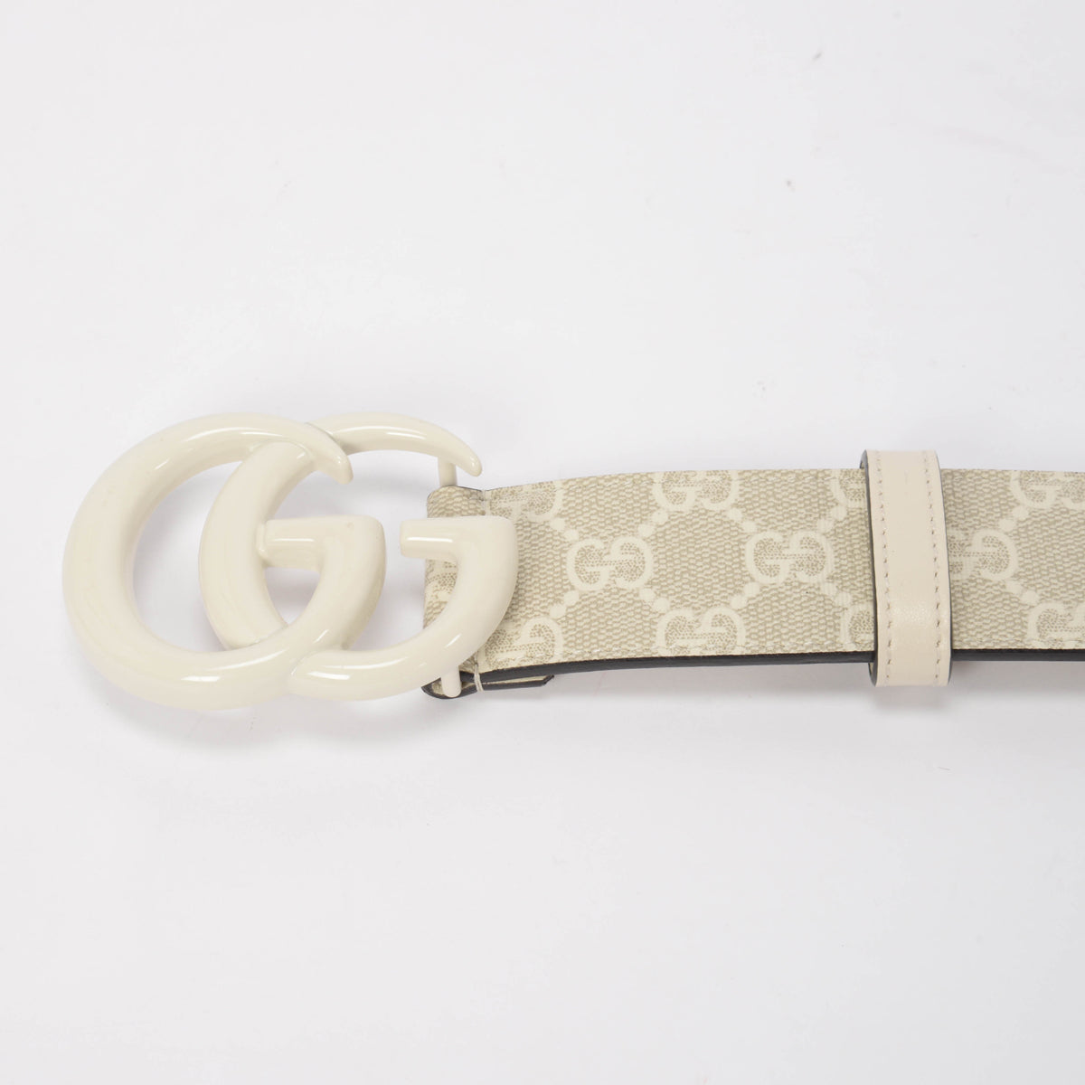 Gucci White GG Supreme Wide GG Marmont Belt