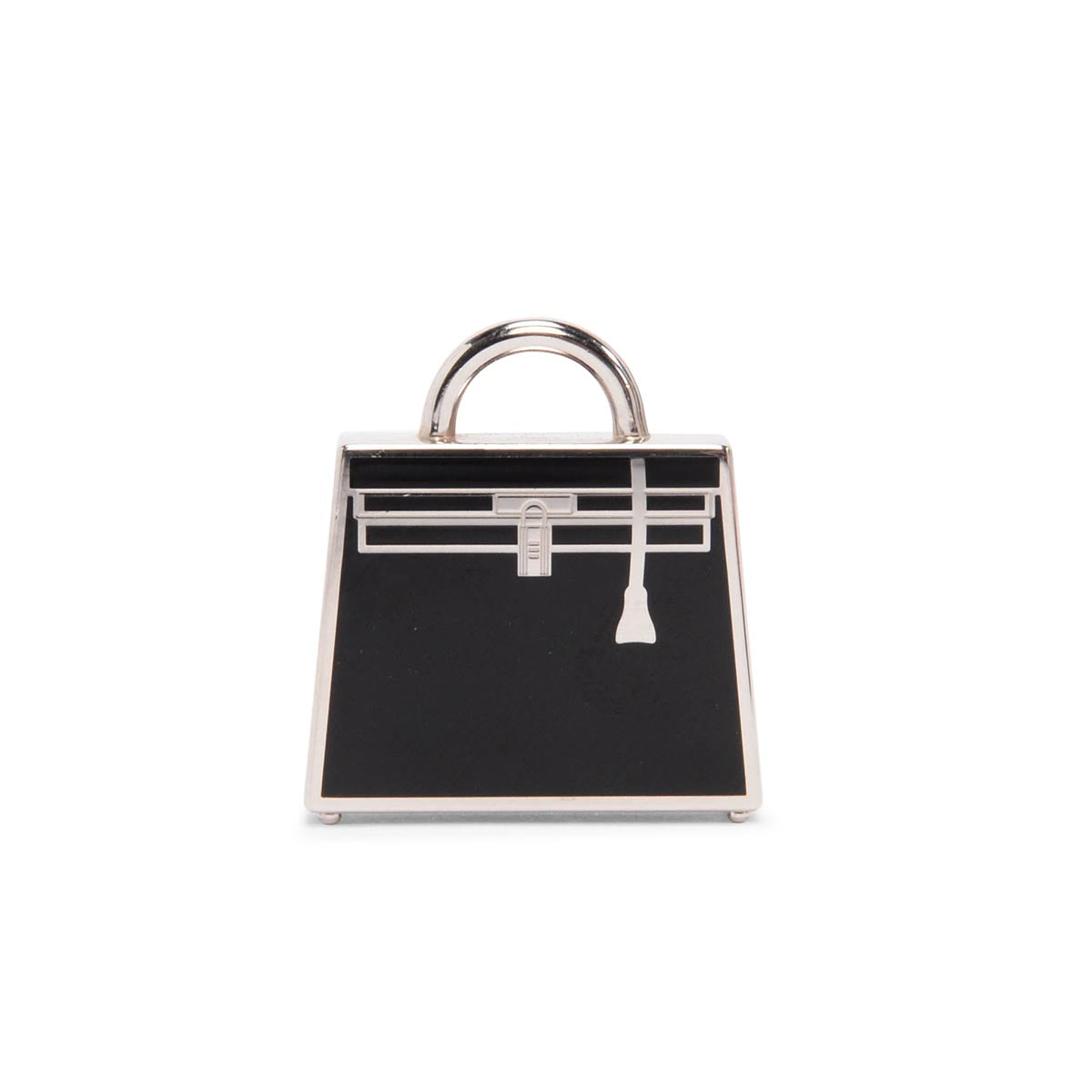 Hermes Black Enamel & Palladium Curiosite Kelly Laque Charm