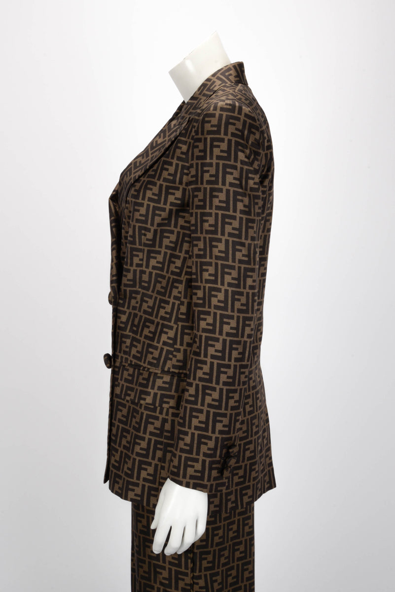 Fendi Tobacco Silk FF Monogram Blazer IT 36