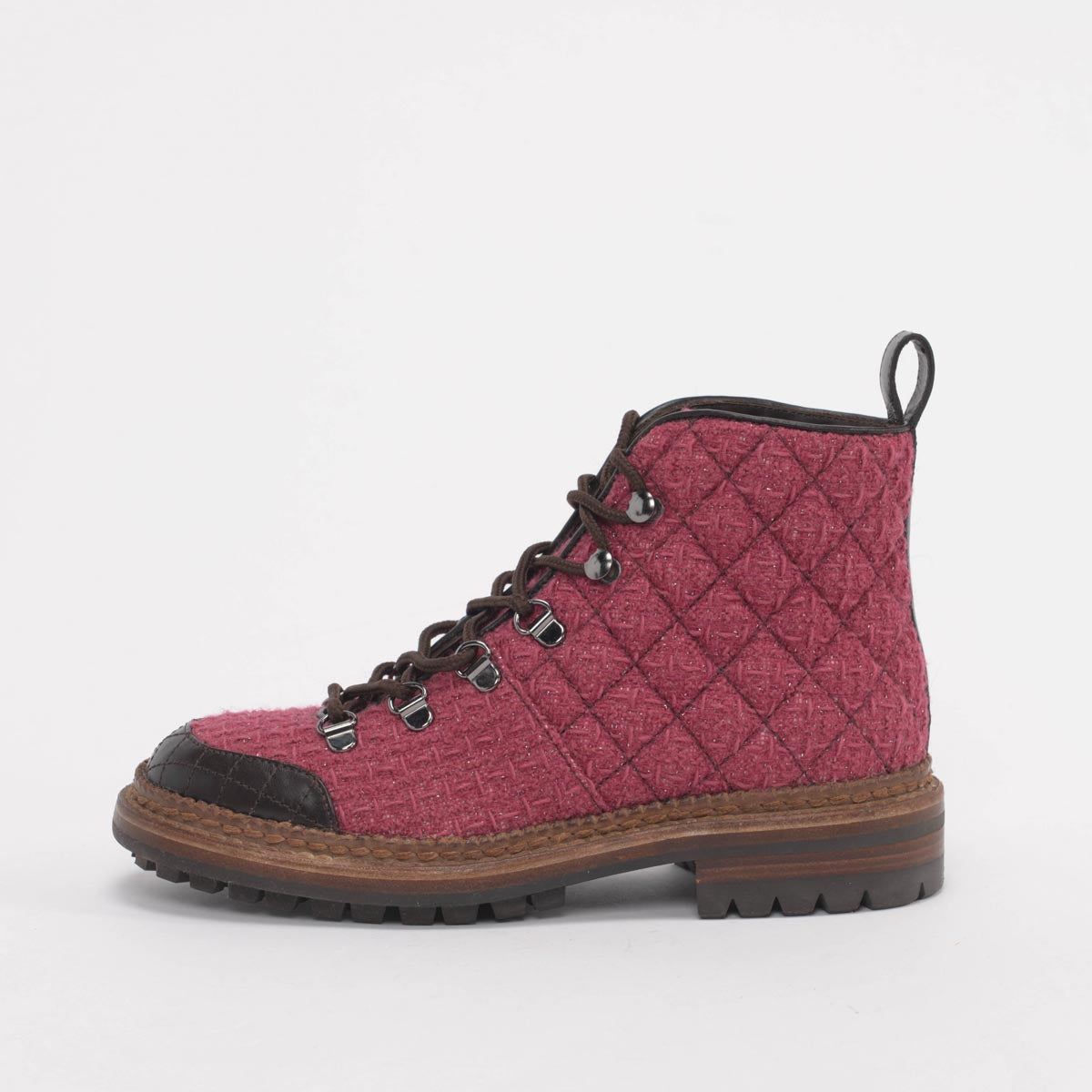 Chanel Magenta Tweed Combat Boots 36