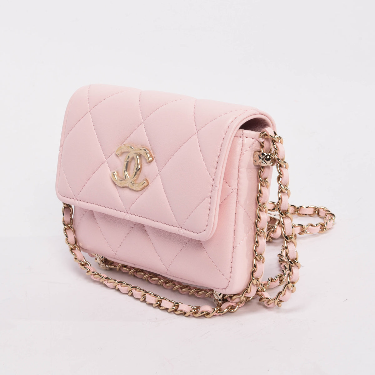 Chanel Light Pink Calfskin Clutch With Chain Wallet