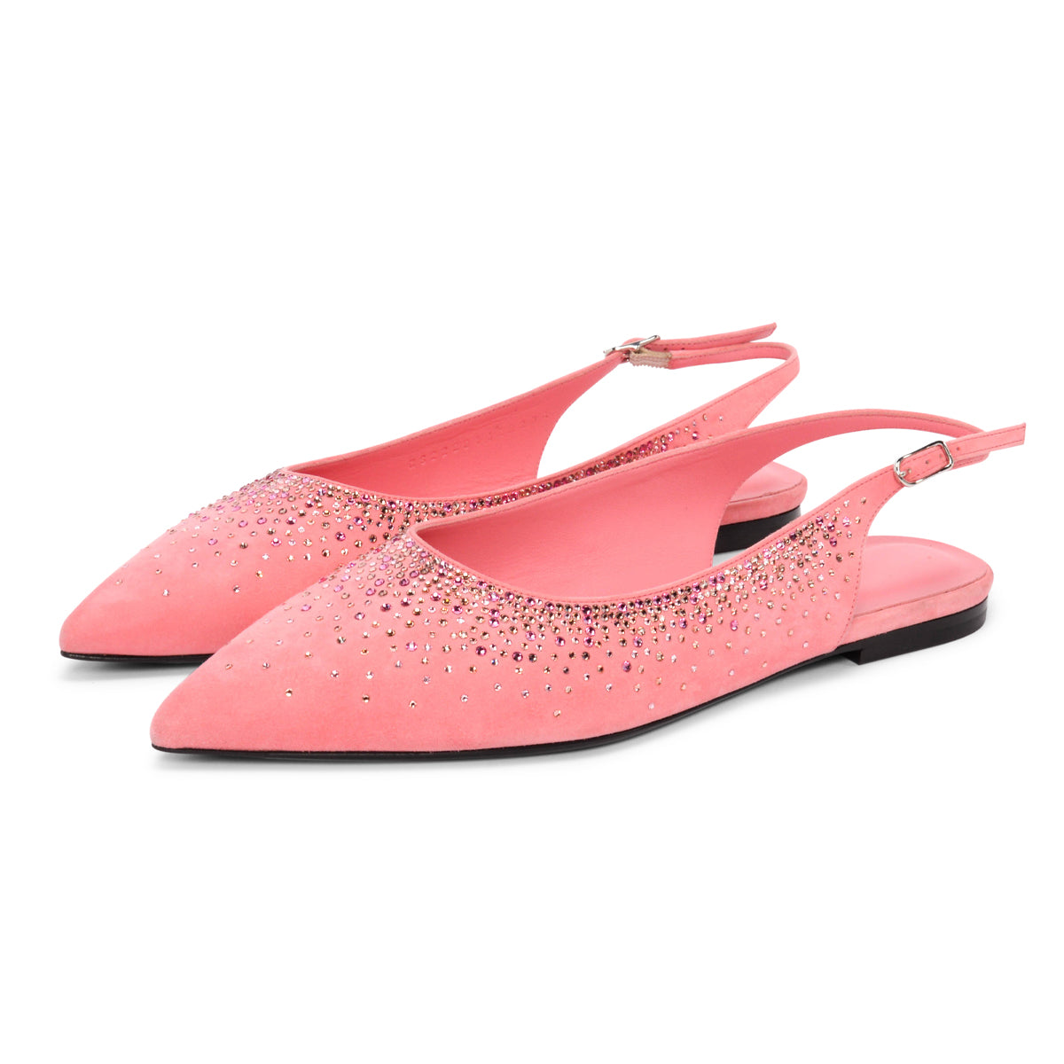 Hermes Rose Jaipur Suede & Strass Brilliante Slingback Flats 39