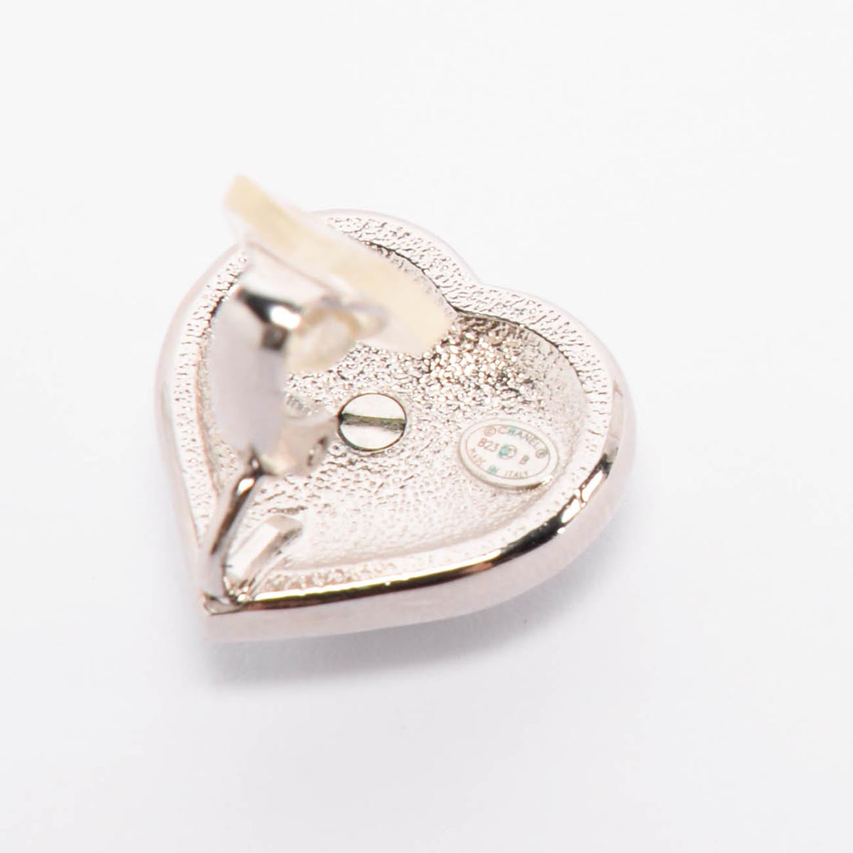 Chanel Silver Crystal & Pearl CC Heart Clip-On Earrings