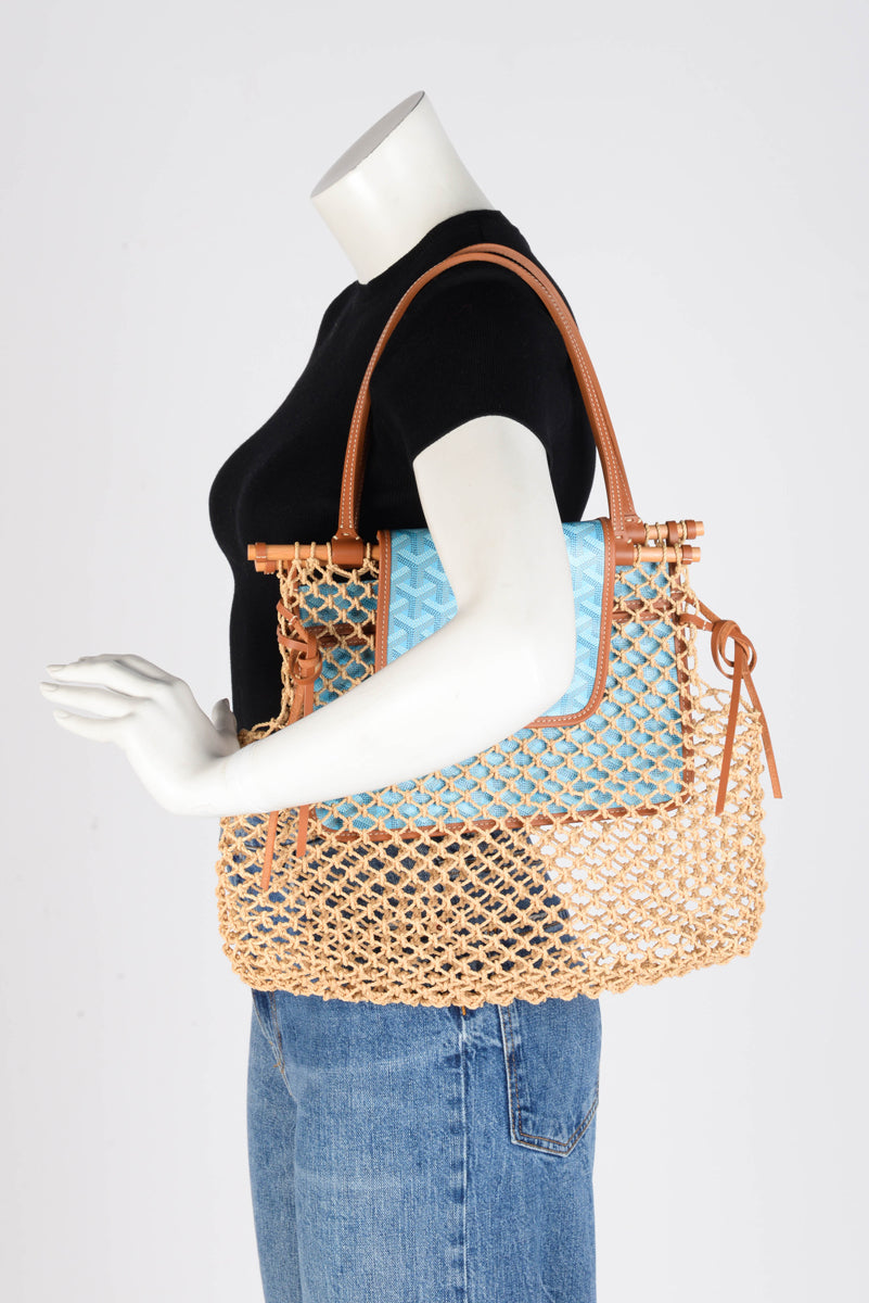 Goyard Turquoise Goyardine Canvas & Raffia Mesh Aligre Tote