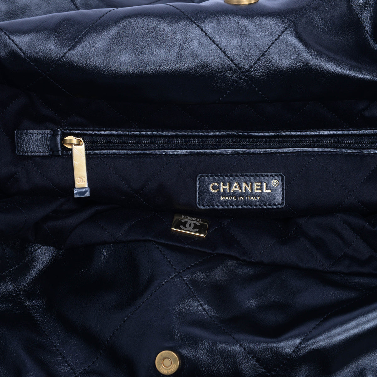 Chanel Black Shiny Calfskin Large 22 Bag