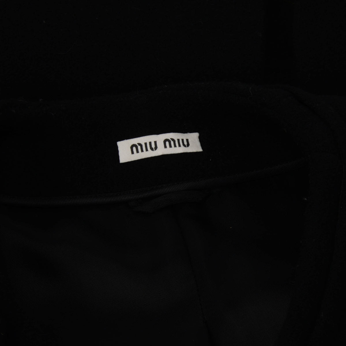 Miu Miu Black Wool Melton Leather Trim Duffle Coat