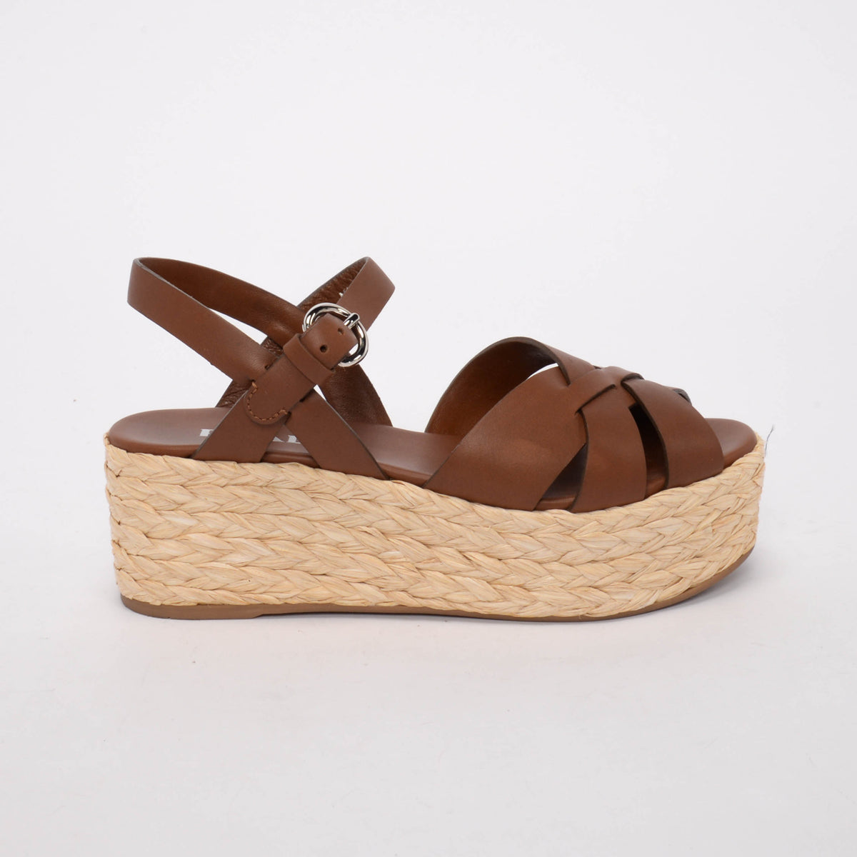 Prada Brown Calfskin & Raffia Espadrille Wedges 38