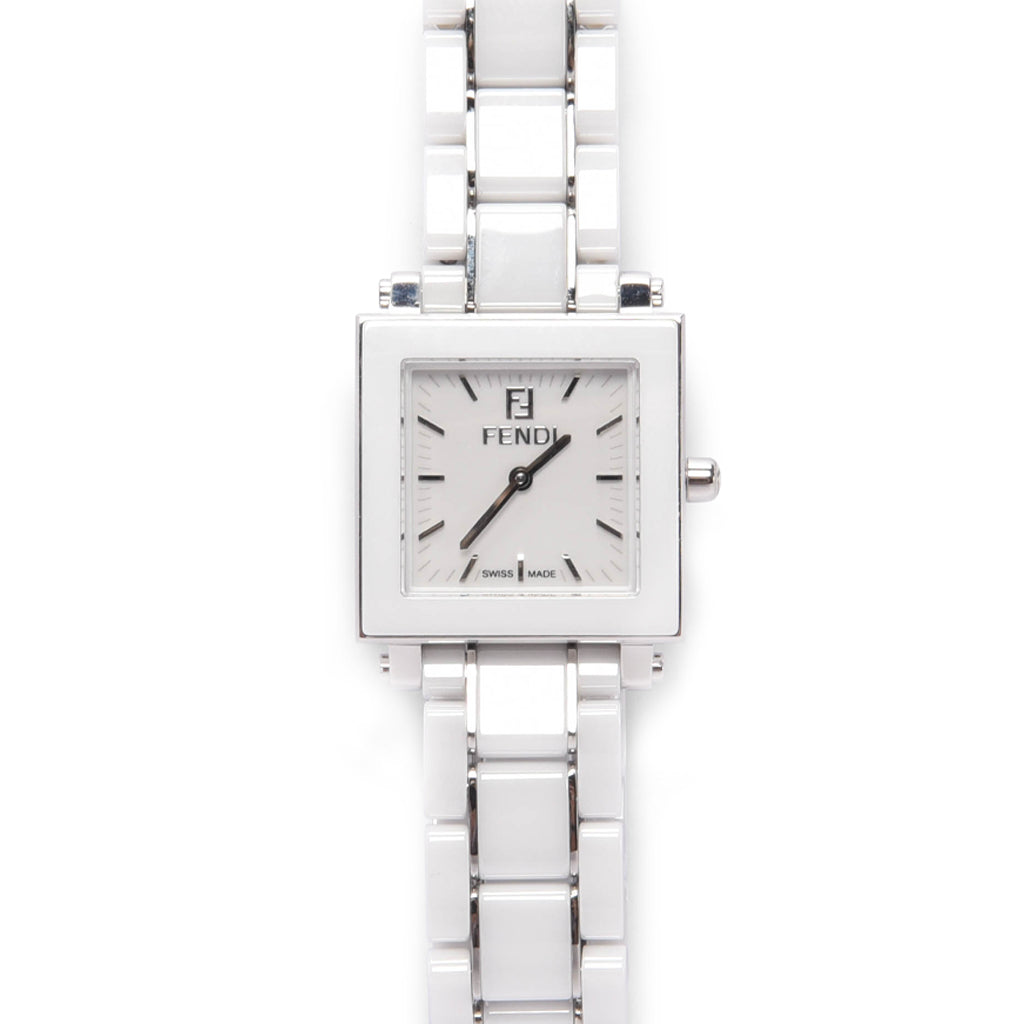 Fendi White Ceramic & Stainless Steel Square Watch