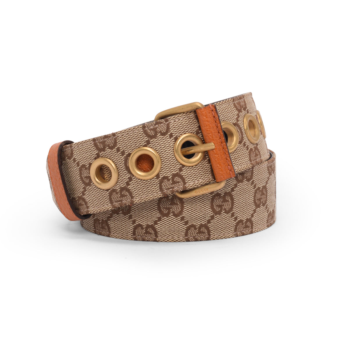 Gucci Orange Leather & GG Canvas Classic Belt