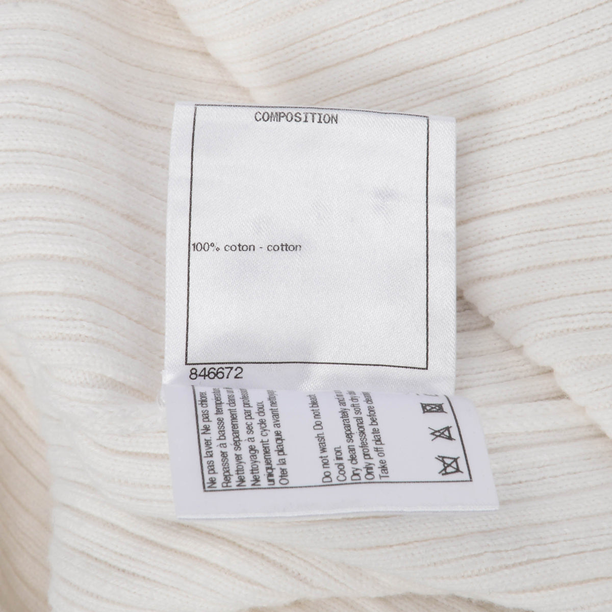 Chanel White Ribbed Cotton Logo Knit Top