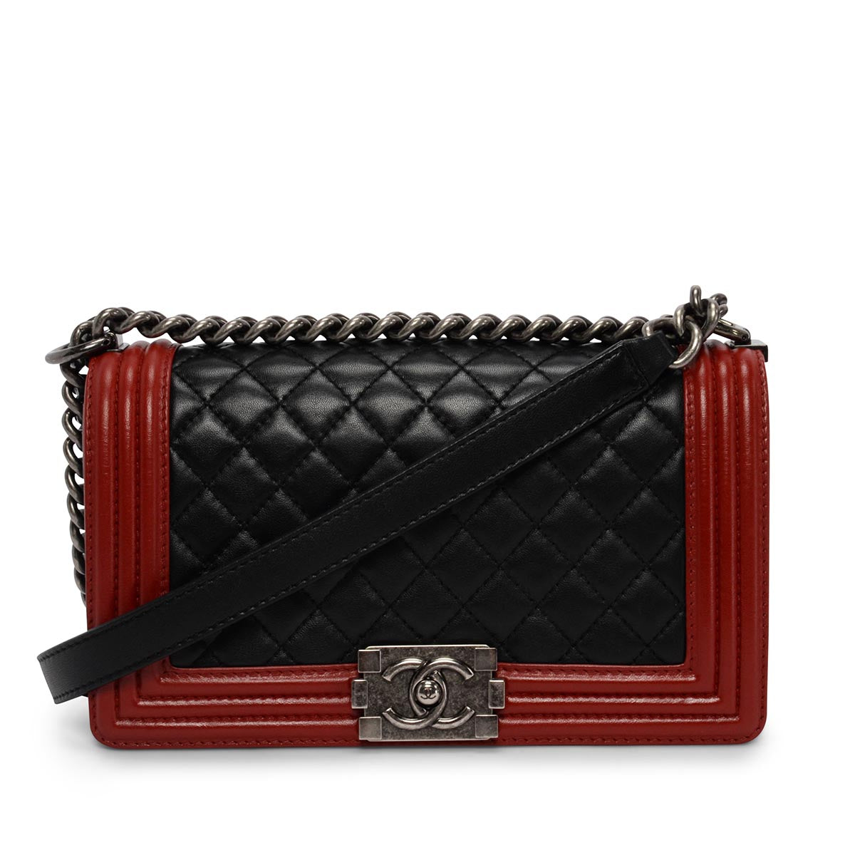 Chanel Black & Red Quilted Lambskin Medium Boy Bag