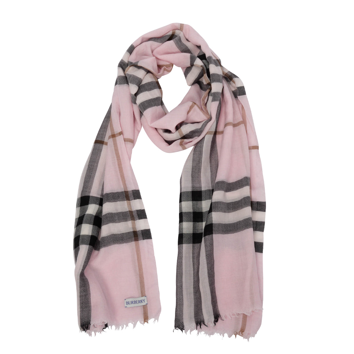 Burberry Pink Wool & Silk Check Scarf