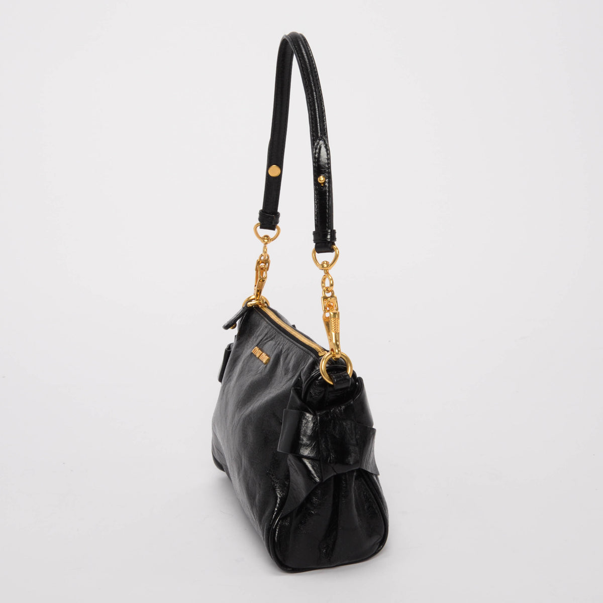 Miu Miu Black Vitello Lux Bow Mini Bag