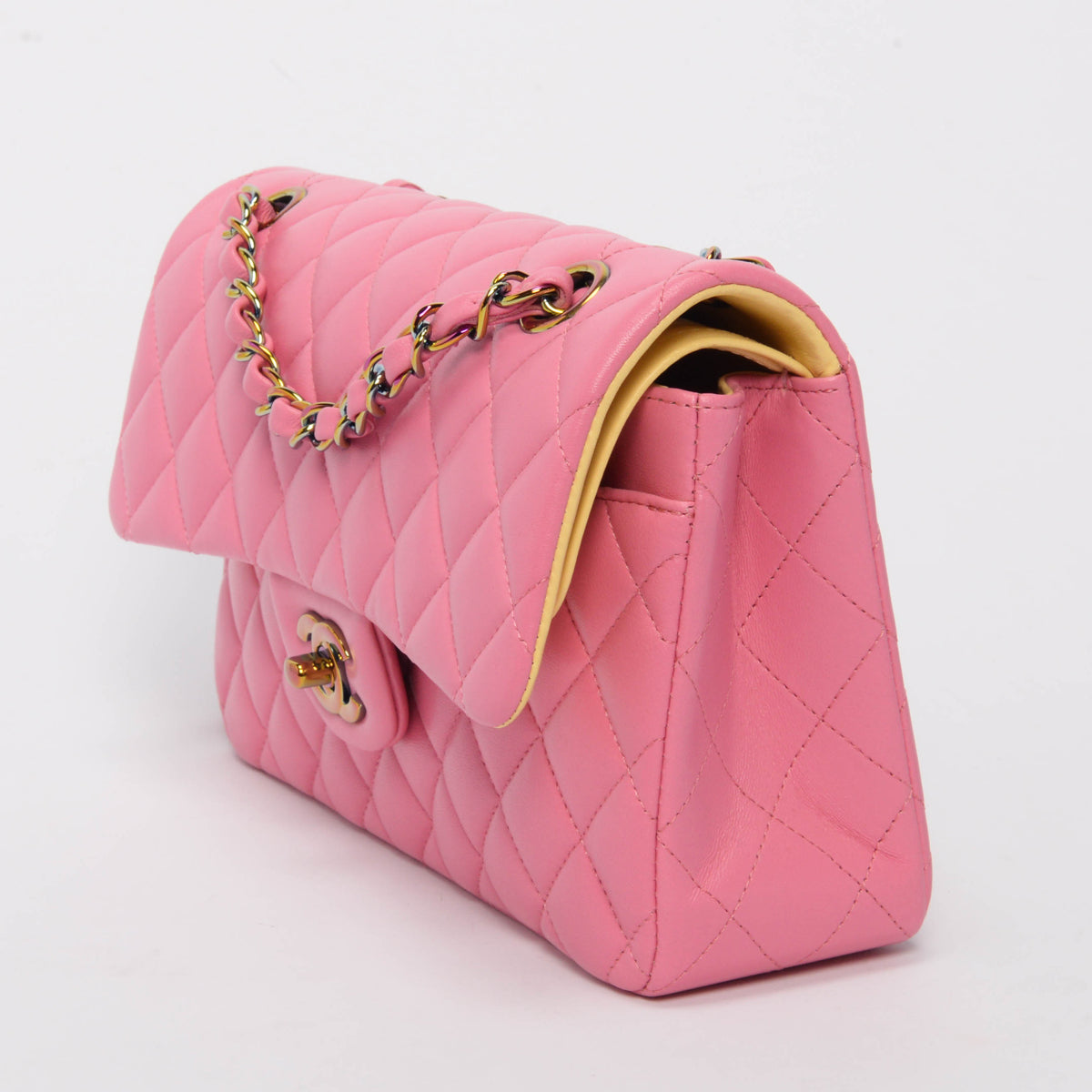 Chanel Pink & Yellow Quilted Lambskin Small Classic Flap Bag