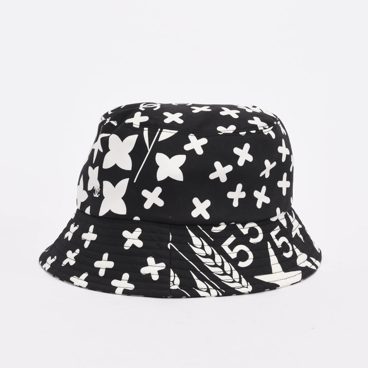 Chanel Black & White Printed Cotton Bucket Hat