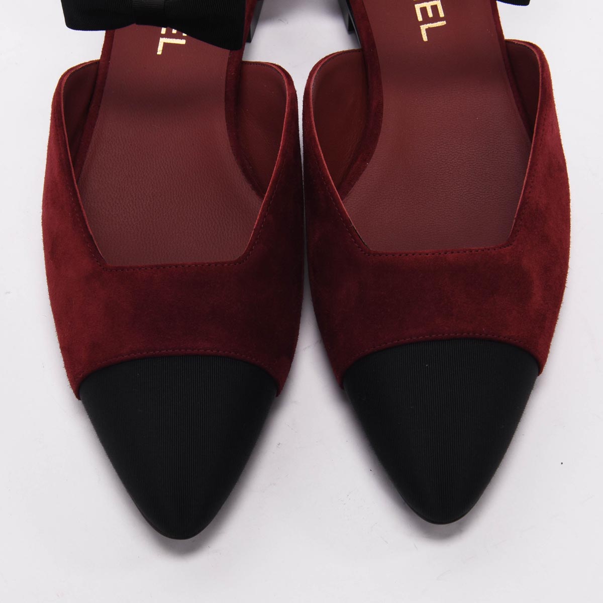 Chanel Burgundy Suede Ankle Bow Slingback Flats 40
