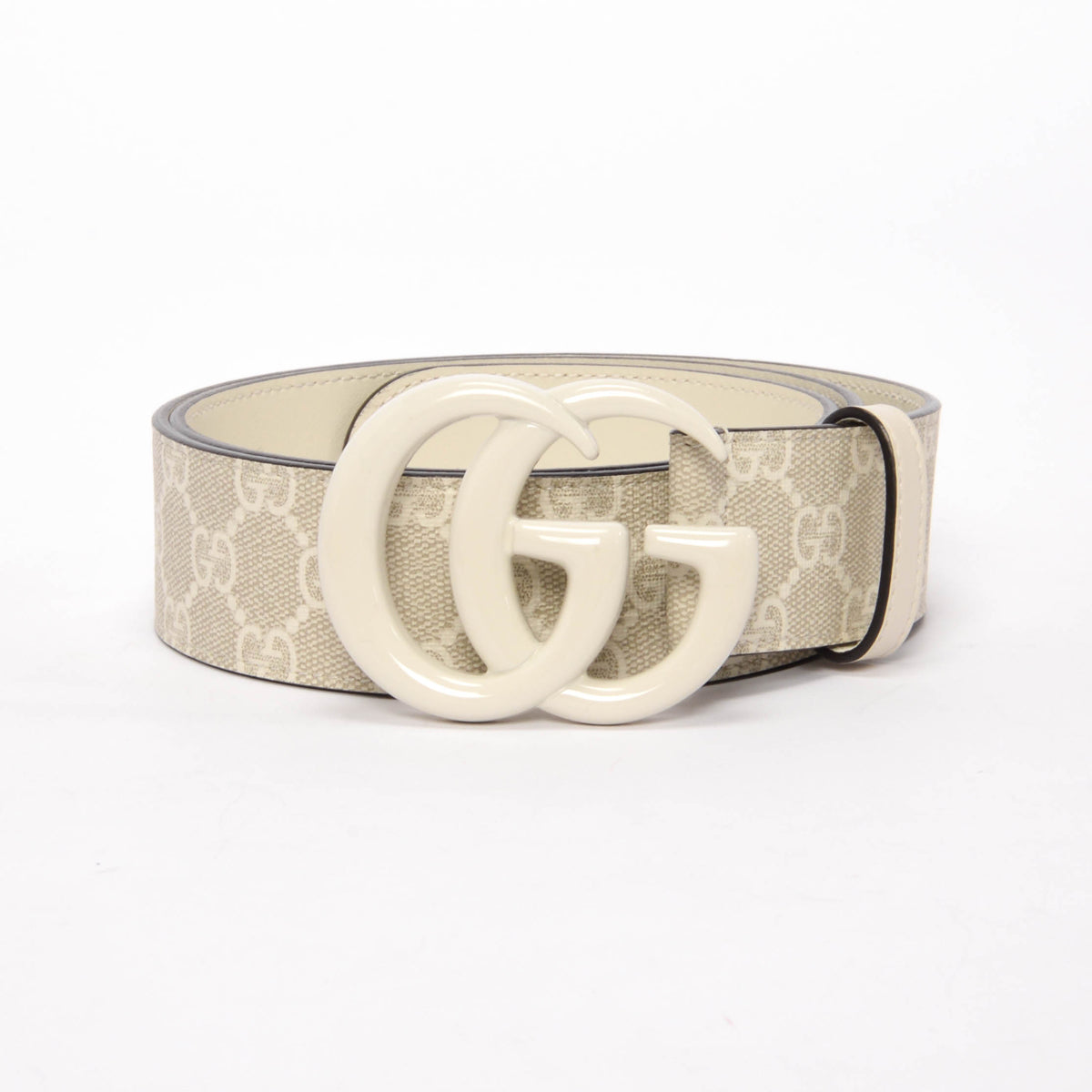 Gucci White GG Supreme Wide GG Marmont Belt